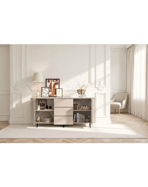 Buffet 2 portes, 3 tiroirs avec pied métal ORTISEI cachemire - 180x83x43 cm