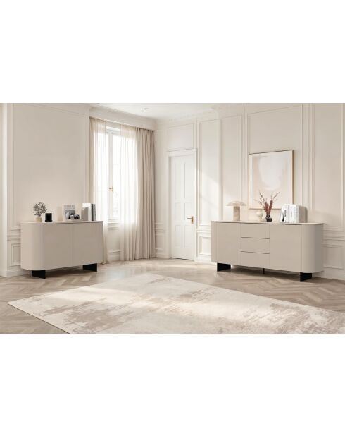 Buffet 2 portes, 3 tiroirs avec pied métal ORTISEI cachemire - 180x83x43 cm