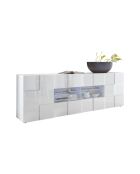 Buffet 2 portes, 4 tiroirs DAMA blanc laqué brillant - 241x84x43 cm