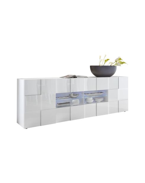 Buffet 2 portes, 4 tiroirs DAMA blanc laqué brillant - 241x84x43 cm
