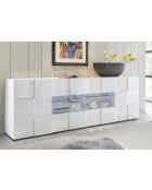 Buffet 2 portes, 4 tiroirs DAMA blanc laqué brillant - 241x84x43 cm