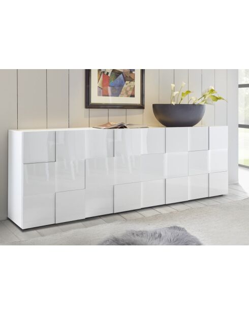 Buffet 4 portes en bois DAMA blanc laqué brillant - 241x42x84 cm