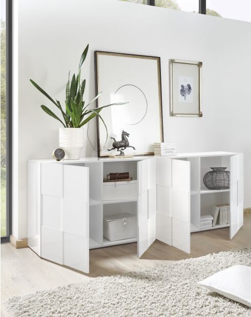 Buffet 4 portes en bois DAMA blanc laqué brillant - 241x42x84 cm