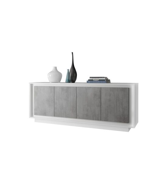 Buffet 4 portes SKY blanc mat laqué / cement - 207x80x50 cm