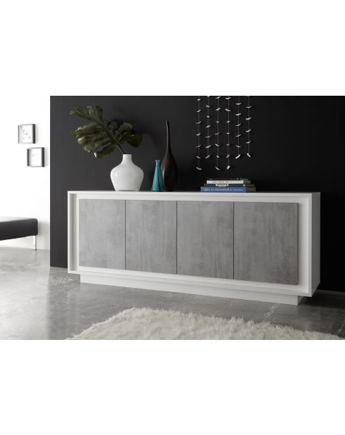 Buffet 4 portes SKY blanc mat laqué / cement - 207x80x50 cm