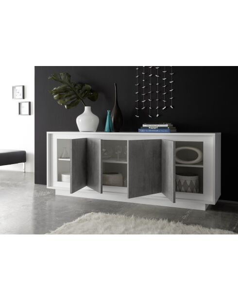 Buffet 4 portes SKY blanc mat laqué / cement - 207x80x50 cm