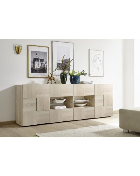 Buffet 2 portes, 4 tiroirs DAMA chêne samoa - 241x84x43 cm