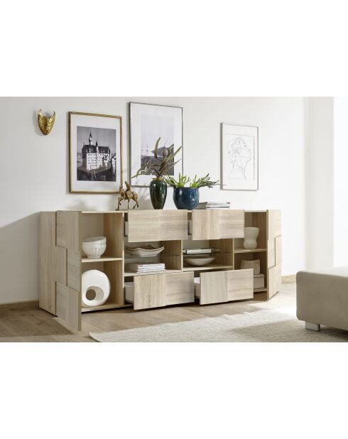 Buffet 2 portes, 4 tiroirs DAMA chêne samoa - 241x84x43 cm