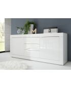Buffet 2 portes, 3 tiroirs BASIC blanc laqué brillant - 210x42x85.8 cm