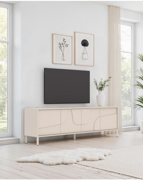 Buffet bas 4 portes STONE cachemire - 205x62x40 cm