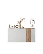 Sideboard 3 portes VENUS blanc laqué brillant chêne cadiz - 181x44x84 cm