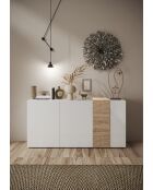 Sideboard 3 portes VENUS blanc laqué brillant chêne cadiz - 181x44x84 cm