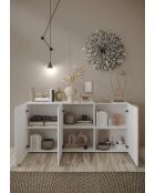 Sideboard 3 portes VENUS blanc laqué brillant chêne cadiz - 181x44x84 cm