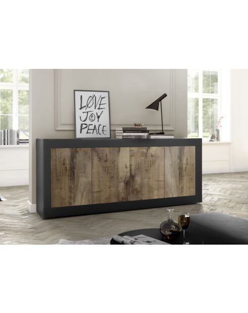 Buffet 4 portes BASIC noir mat / pero - 207x86x43 cm