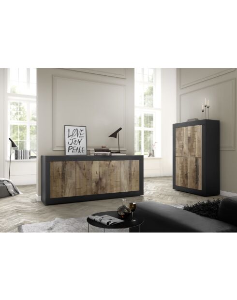 Buffet 4 portes BASIC noir mat / pero - 207x86x43 cm