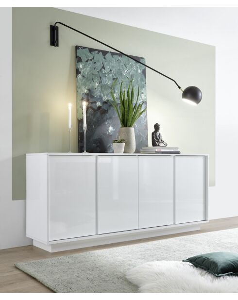 Buffet 4 portes ICE blanc laqué brillant - 180x78x43 cm