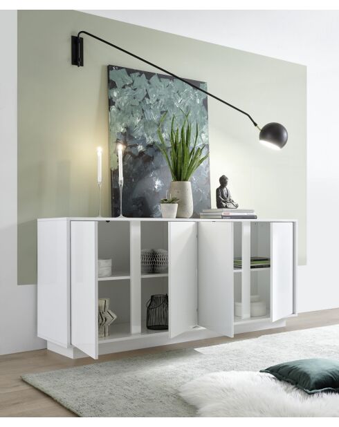 Buffet 4 portes ICE blanc laqué brillant - 180x78x43 cm