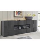 Buffet 2 portes, 4 tiroirs DAMA anthracite laqué brillant - 241x84x43 cm