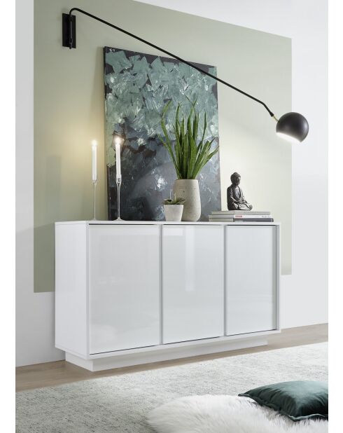 Buffet 3 portes ICE blanc laqué brillant - 137.1x42.4x78.2 cm