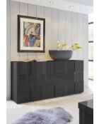 Buffet 3 portes en bois DAMA anthracite laqué brillant - 181x42x84 cm