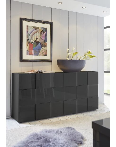 Buffet 3 portes en bois DAMA anthracite laqué brillant - 181x42x84 cm