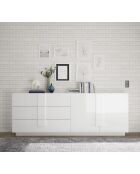 Buffet 3 tiroirs, 2 portes JUPITER blanc laqué brilliant - 241x44x90 cm