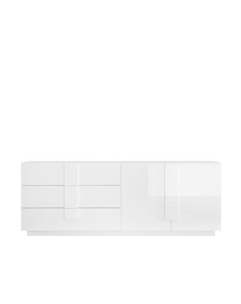 Buffet 3 tiroirs, 2 portes JUPITER blanc laqué brilliant - 241x44x90 cm