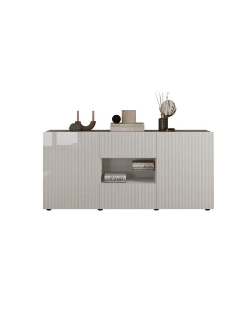 Buffet 2 portes, 2 tiroirs RIO blanc laqué brillant - 181x84x42 cm