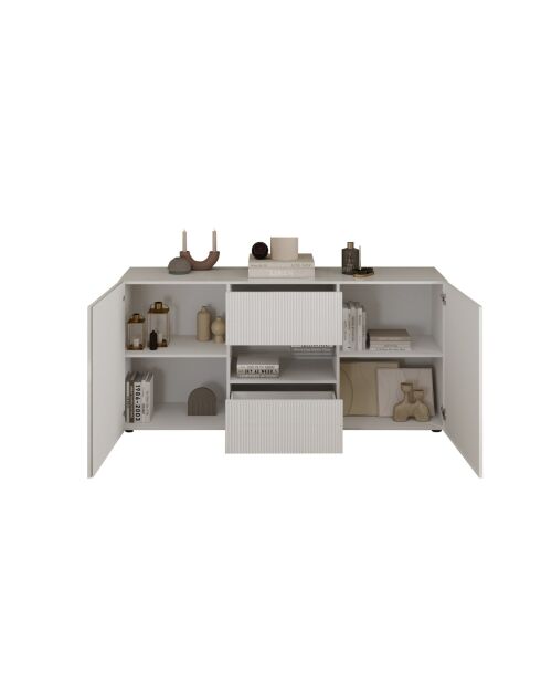 Buffet 2 portes, 2 tiroirs RIO blanc laqué brillant - 181x84x42 cm