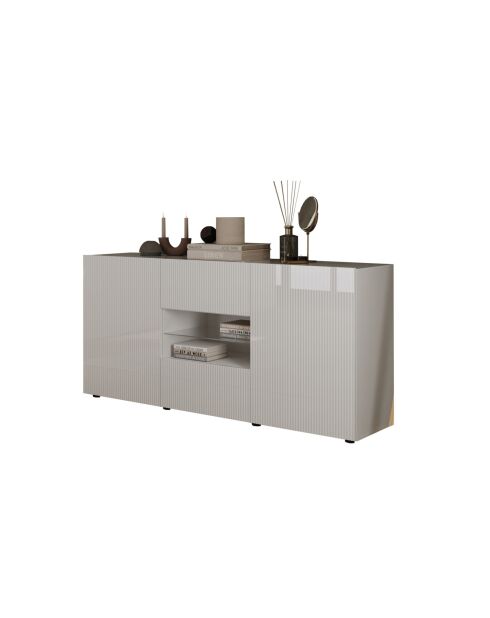 Buffet 2 portes, 2 tiroirs RIO blanc laqué brillant - 181x84x42 cm