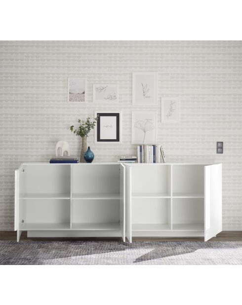 Buffet 4 portes JUPITER blanc laqué brilliant - 241x44x90 cm