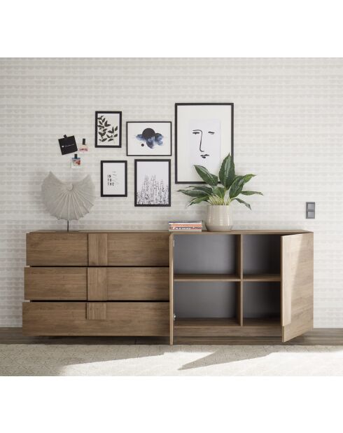 Buffet 3 tiroirs, 2 portes JUPITER chêne mercure - 241x44x90 cm