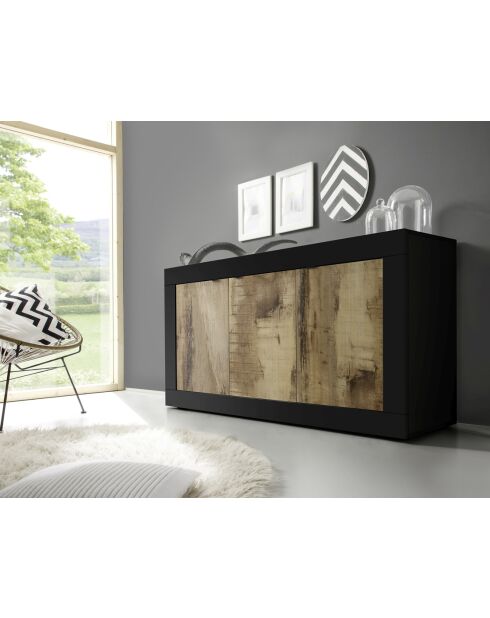 Buffet 3 portes BASIC noir mat / pero - 160x42x85.8 cm