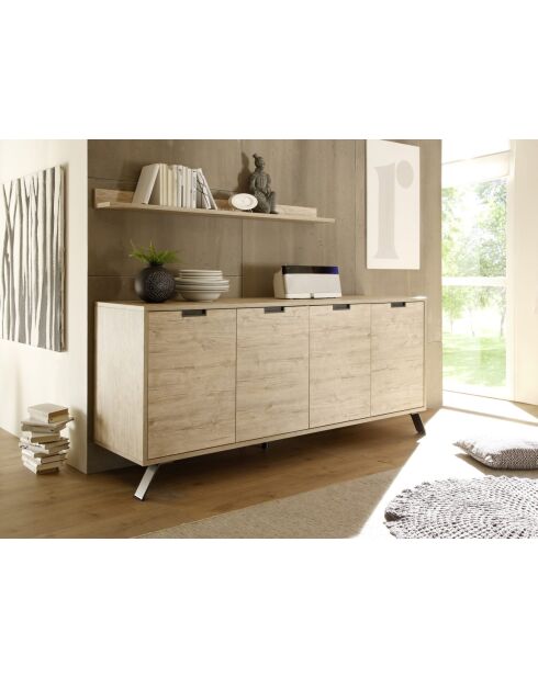 Buffet 4 portes PALMA chêne clair - 206x50x85.4 cm