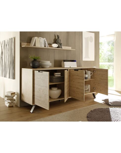 Buffet 4 portes PALMA chêne clair - 206x50x85.4 cm