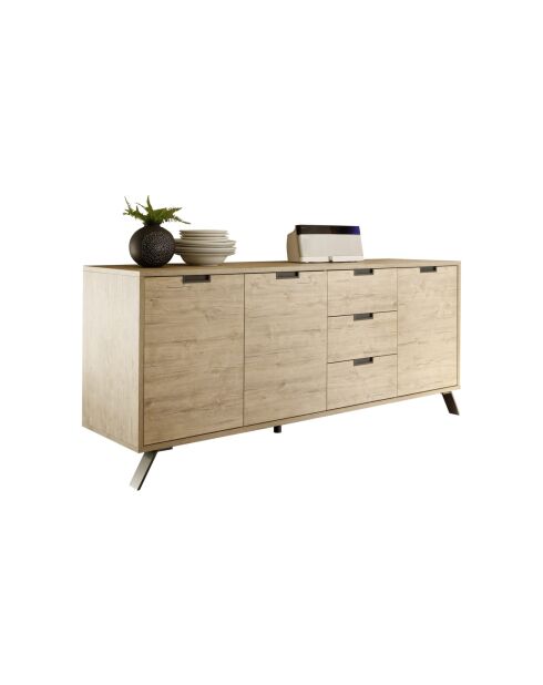 Buffet 3 portes, 3 tiroirs PALMA chêne clair - 206x50x85.4 cm