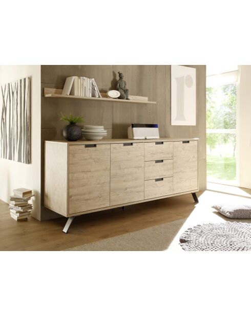 Buffet 3 portes, 3 tiroirs PALMA chêne clair - 206x50x85.4 cm