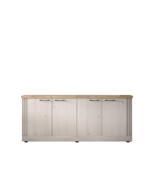 Buffet grand 4 portes COUNTRY plateau en chêne cadiz, chêne blanc meringué - 211x88x44 cm