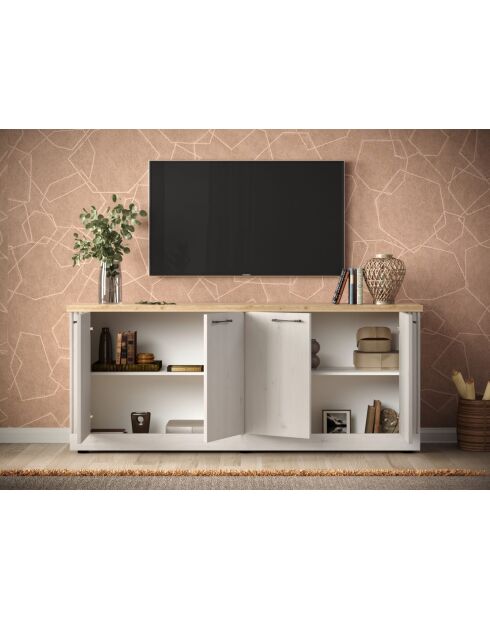 Buffet grand 4 portes COUNTRY plateau en chêne cadiz, chêne blanc meringué - 211x88x44 cm