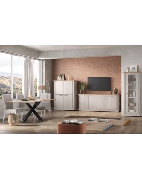Buffet grand 4 portes COUNTRY plateau en chêne cadiz, chêne blanc meringué - 211x88x44 cm