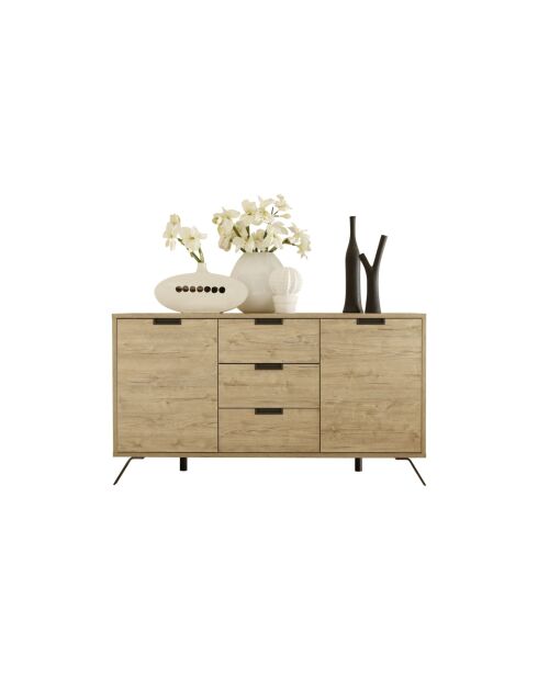 Buffet 2 portes, 3 tiroirs PALMA chêne clair - 155.8x50x85.4 cm