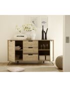 Buffet 2 portes, 3 tiroirs PALMA chêne clair - 155.8x50x85.4 cm