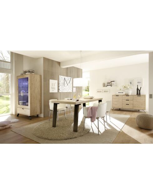Buffet 2 portes, 3 tiroirs PALMA chêne clair - 155.8x50x85.4 cm