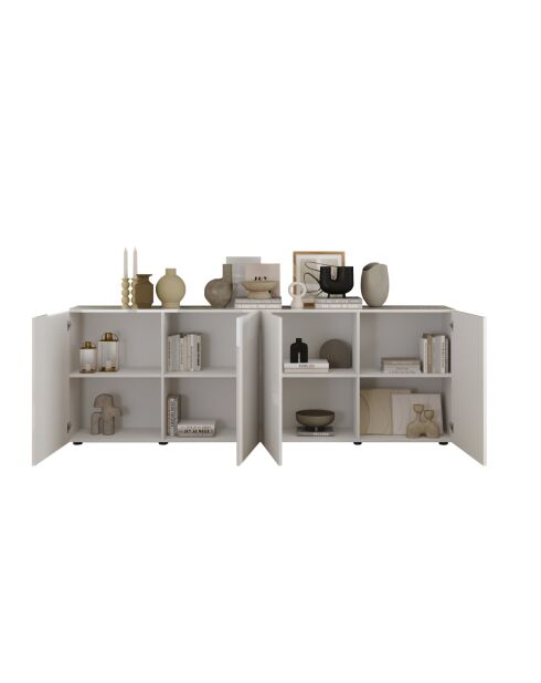 Buffet 4 portes RIO blanc laqué brillant - 241x42x84 cm