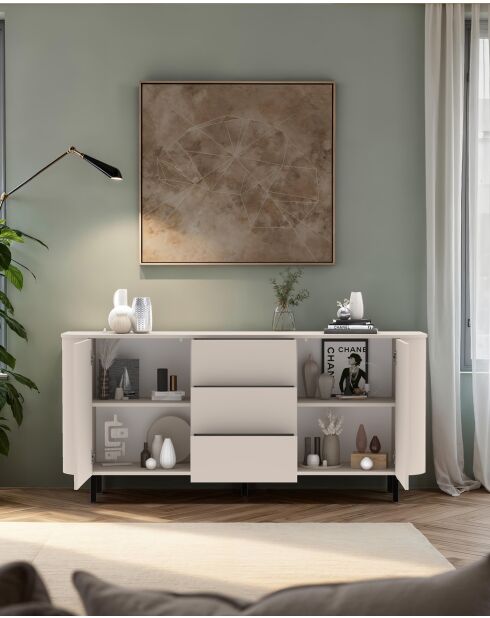 Buffet 2 portes, 3 tiroirs LIDO cachemire - 180x83x43 cm