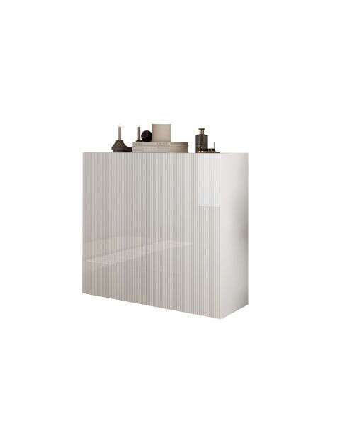 Meuble de rangement, 2 portes RIO blanc laqué brillant - 121x42x111 cm