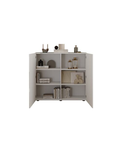 Meuble de rangement, 2 portes RIO blanc laqué brillant - 121x42x111 cm