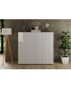 Meuble de rangement, 2 portes RIO blanc laqué brillant - 121x42x111 cm