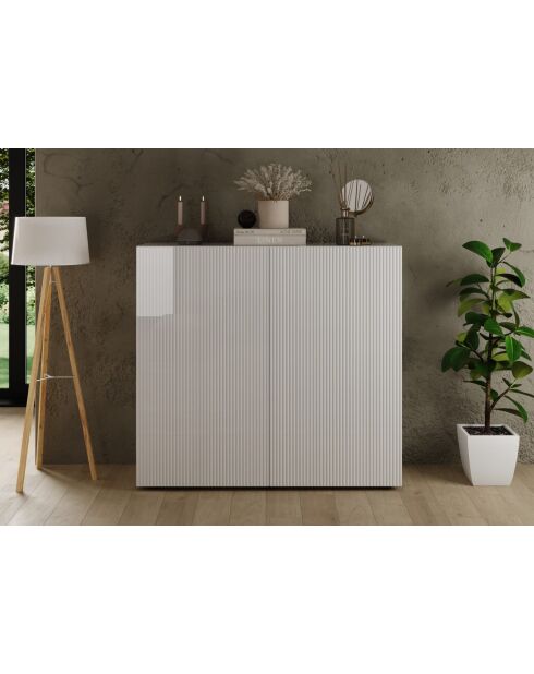 Meuble de rangement, 2 portes RIO blanc laqué brillant - 121x42x111 cm