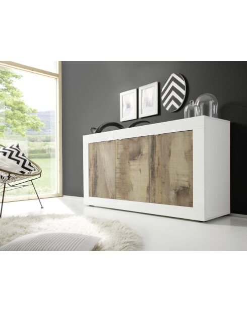 Buffet 3 portes BASIC blanc laqué brillant / pero - 160x42x85.8 cm